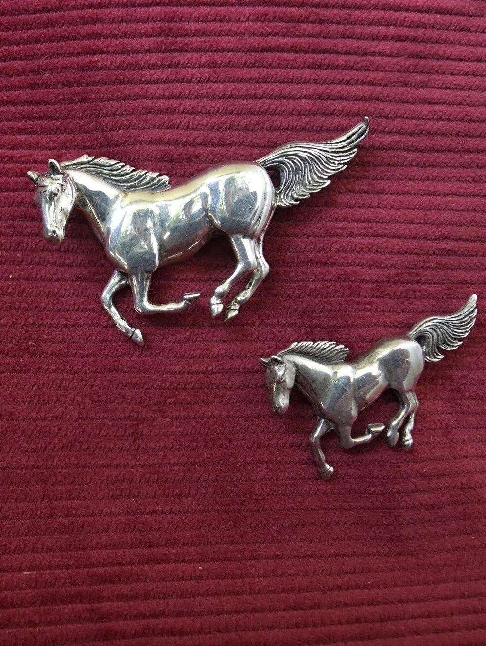 Authentic Glenn Sandoval Running Horse Brooch Navajo Sterling Silver - PAIR